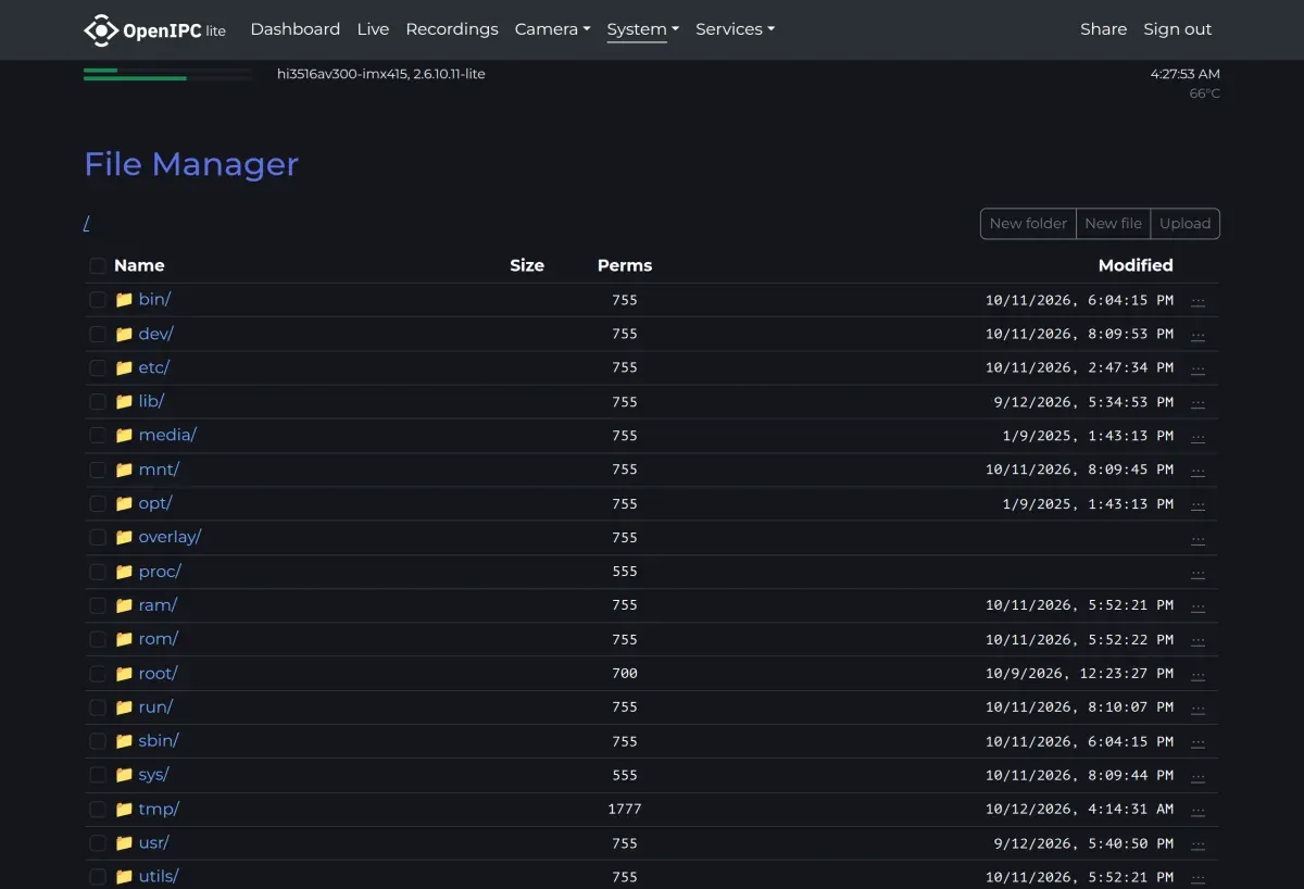 System - File Manager page of the OpenIPC web interface